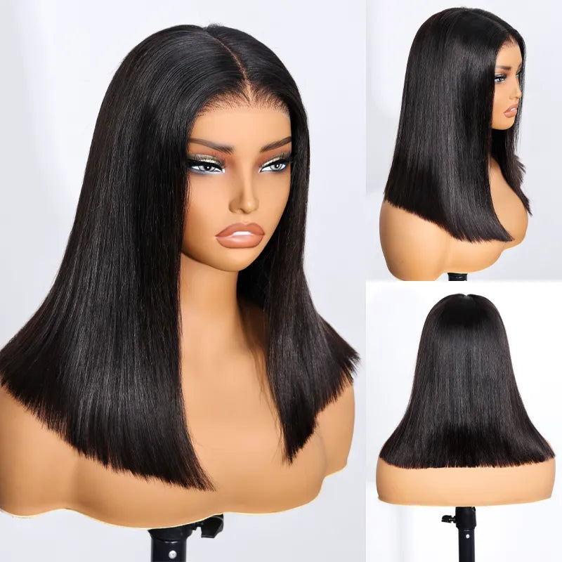 Double Drawn High Density Pre-Cut Lace Bob 13x4 Pull Go Transparent Lace Frontal Wigs Pre Bleached Knots
