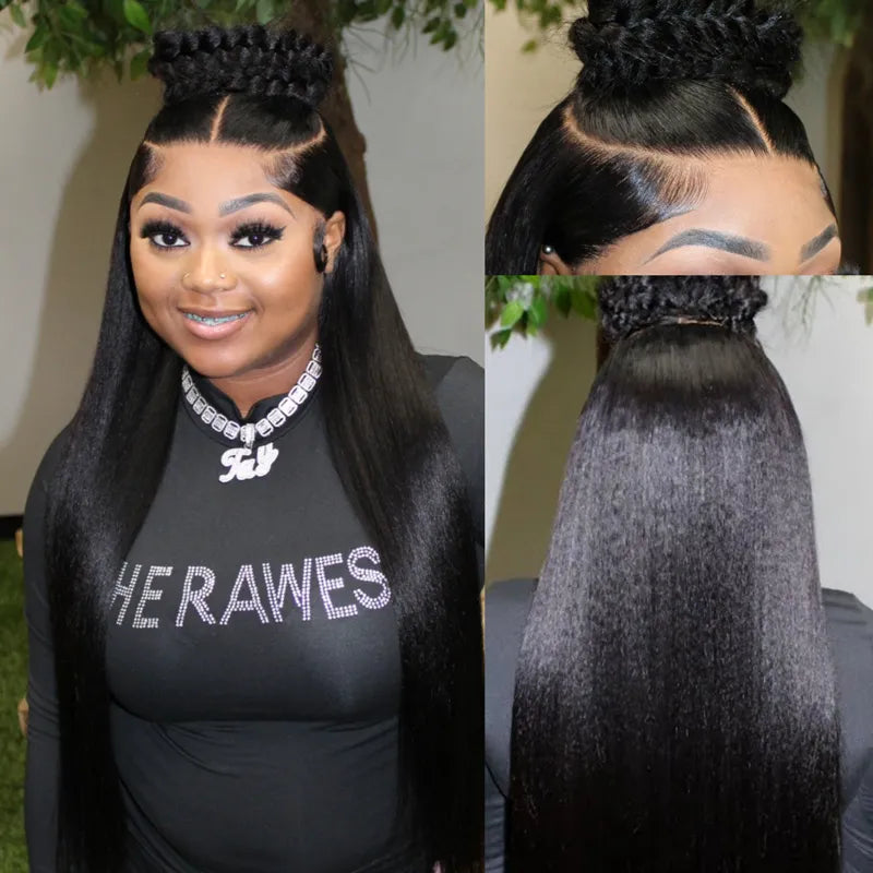 Pull Go 13x6 Full Wig Transparent Lace Kinky Straight Wig Natural Black Color