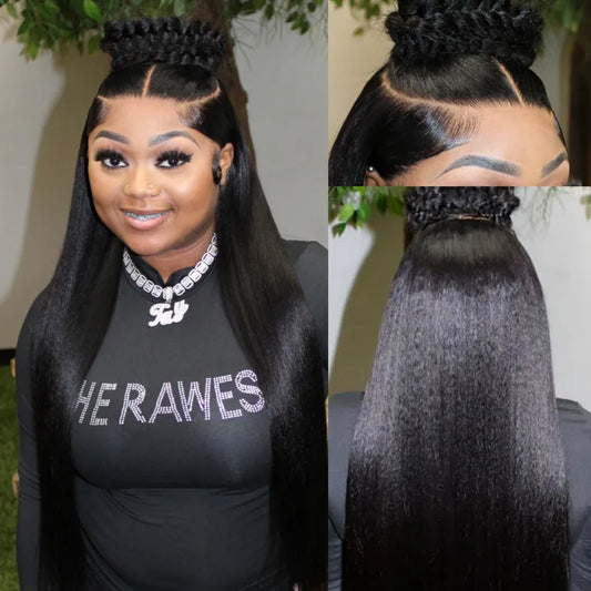 Pull Go 13x6 Full Wig Transparent Lace Kinky Straight Wig Natural Black Color