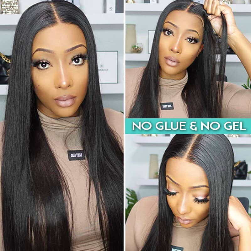 Wear & Go Pre Cut Lace HD Transparent Glueless Straight 4x4 5x5 6X4.5 Lace Closure Wig