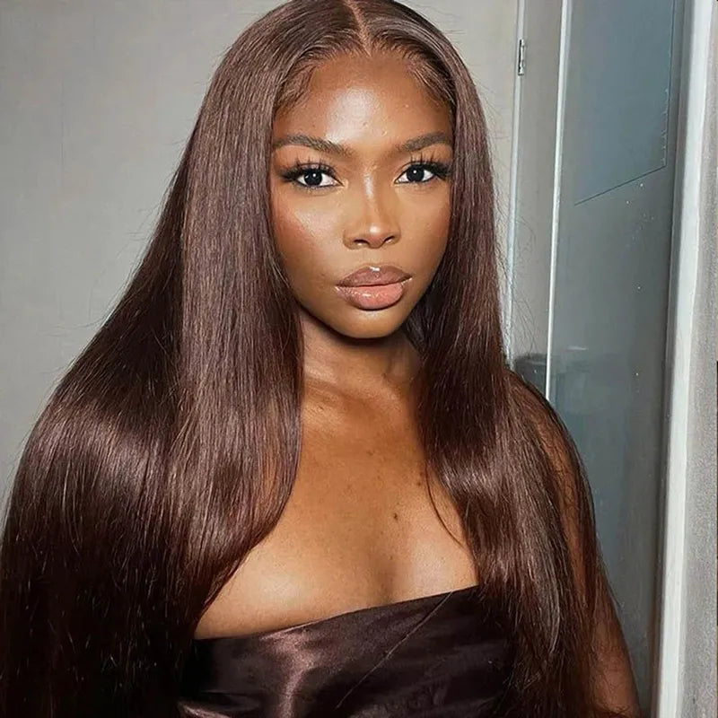 360 Lace Frontal 4# Chocolate Brown Wig Deep Wave Human Hair Wigs Transparent Lace Straight Wig