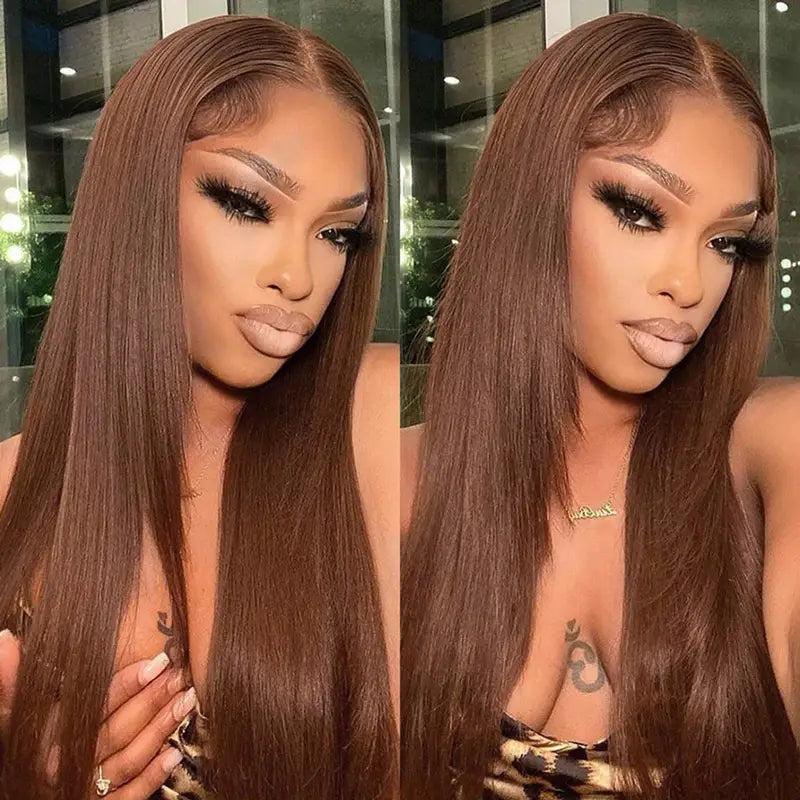 360 Lace Frontal 4# Chocolate Brown Wig Deep Wave Human Hair Wigs Transparent Lace Straight Wig