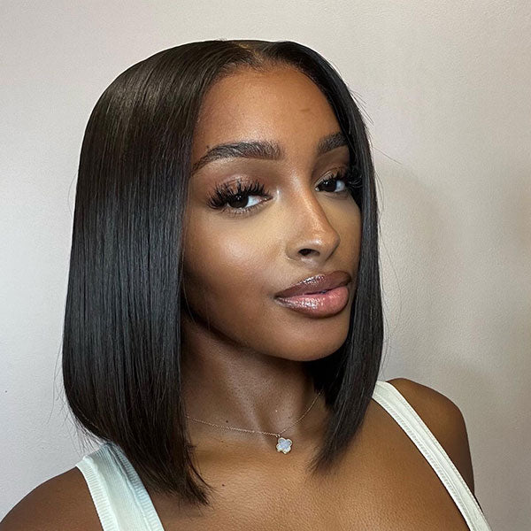 Super Easy Straight Bob Wear & Go Pre Cut HD Transparent Lace Closure Wig with Pre Plucked Hairline & Bleached Knot