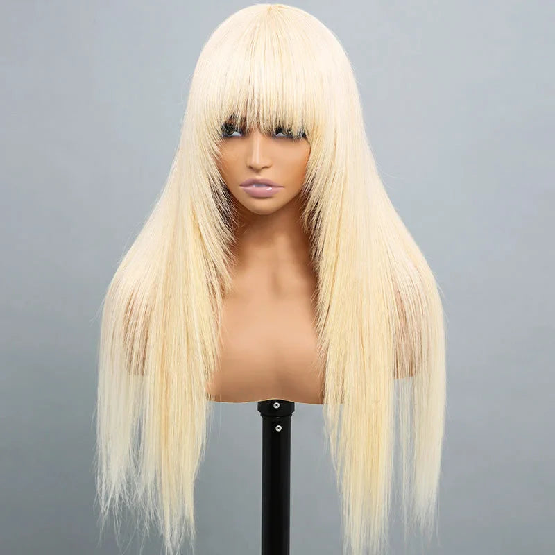 613 Blonde Straight Colored Wigs With Bangs 13x6 Transparent Full Lace Frontal Wig High Quality Remy Hair