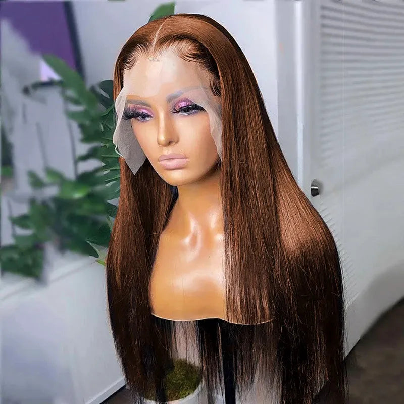 360 Lace Frontal 4# Chocolate Brown Wig Deep Wave Human Hair Wigs Transparent Lace Straight Wig