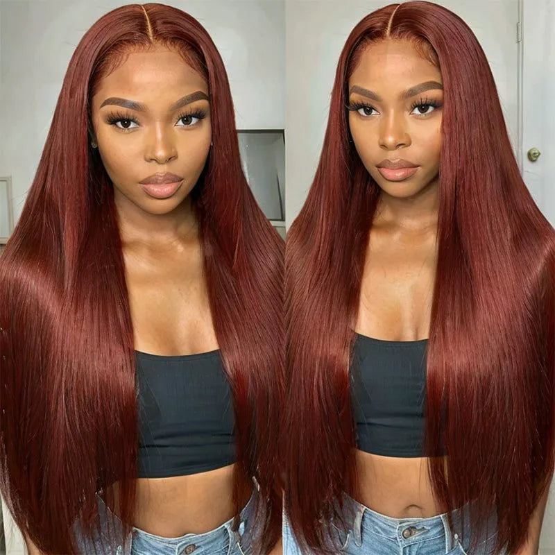 Reddish Brown 360 HD Transparent Lace Frontal Wigs Body Wave & Straight Pre Plucked 100% Human Hair