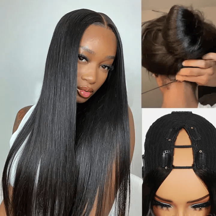 Pull Go Wig | Real Scalp Straight V Part Human Hair Beginner Friendly Thin Part Wig Without Leave Out