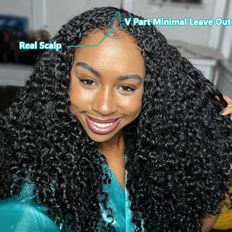 Pull Go Wig | Beginner Friendly Natural Scalp Curly Human Hair Upgrade Thin Part Wig Without Leave Out
