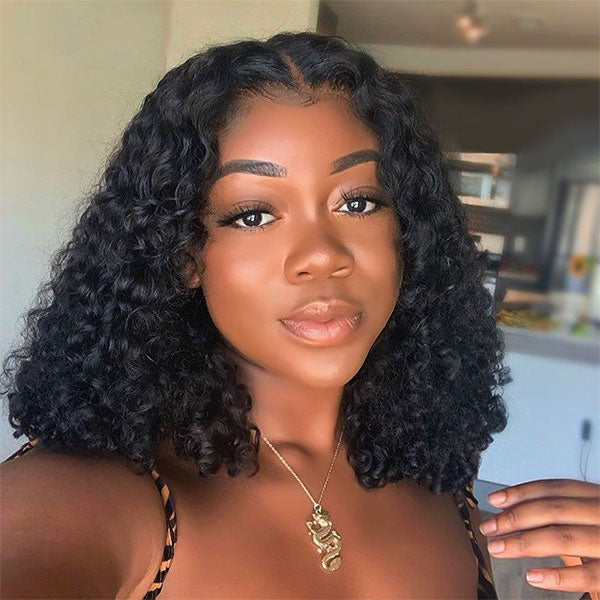 Bohemian Curly Wear And Go Water Wave HD Transparent Lace Closure Bob Wig With Pre-cut lace  & Bleached Knots