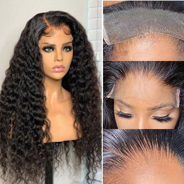 Ashimary Water Wave Glueless 5x5 HD Transparent Closure Wig Brazilian Human Hair Wig Natural Color