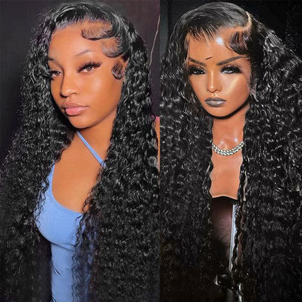 Pull Go 13x6 Full Wig Water Wave Transparent Lace Wig Natural Black Color
