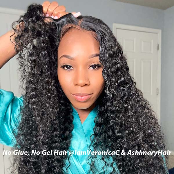 Ready to Wear Magic Wet and Wavy Pre Cut Lace Water Wave 2 in 1 Dry Straight & Wet Curly Wig with Pre Bleached Knots & Plucked Hairline