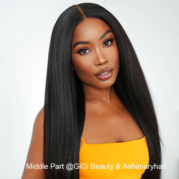 Perfect Kinky Straight Wear & Go Glueless Natural Hairline Pre Cut Hd Lace Ready to Wear Wig with Pre Bleached Knots