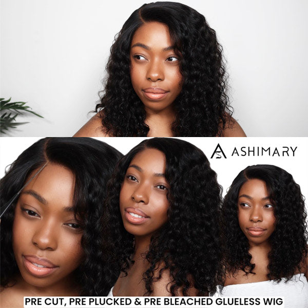 Ready-to-wear Glueless Short Deep Wave HD Transparent Lace Wig With Pre-cut Lace & Pre Plucked Hairline & Bleached Knots