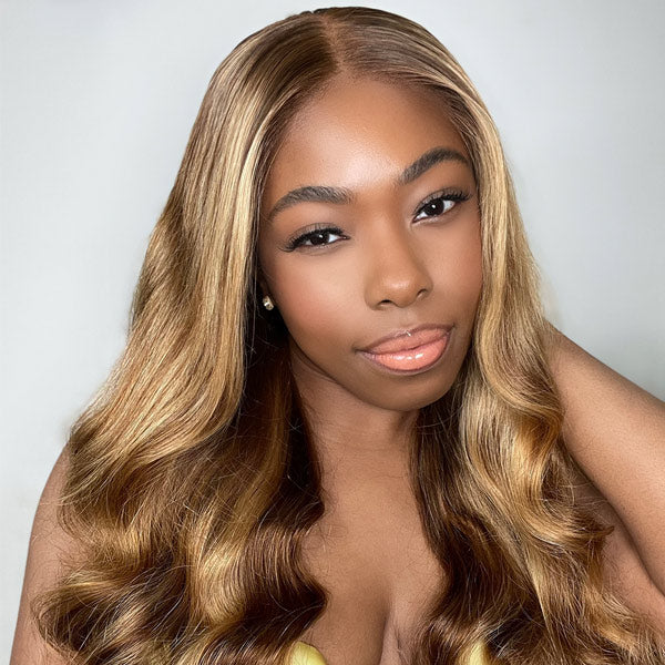 Ready to Wear Highlight Body Wave Glueless 13x4 HD Lace Wig with Pre Cut Lace & Bleached Knots