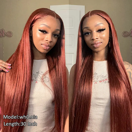 Reddish Brown Colored Straight Human Hair Lace Frontal Wigs 13x4 13x6 Transparent Lace Front Wigs Ashimary Virgin Hair