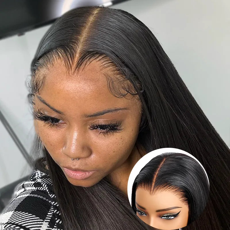 Ashimary Pull Go 13x6 Full Glueless Wig Transparent Lace Front Wig Straight Brazilian Human Hair