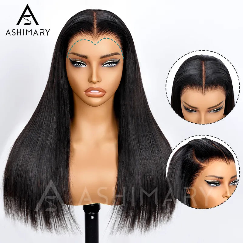 Ashimary Pull Go 13x6 Full Glueless Wig Transparent Lace Front Wig Straight Brazilian Human Hair