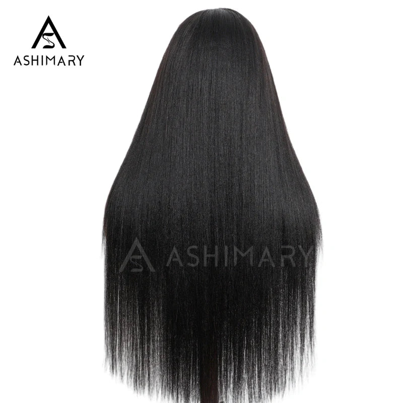 Pull Go 13x6 Full Wig Transparent Lace Parting Max Yaki Straight Wig Natural Black Color Ashimary Hair